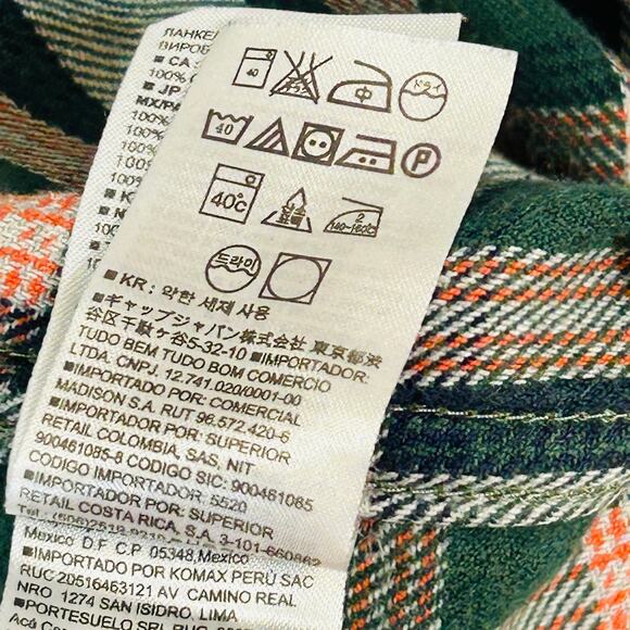 Womens Large Flannel Shirt Gap + Pendleton Deep Hunter Green Orange 100% Cotton - Picture 8 of 11